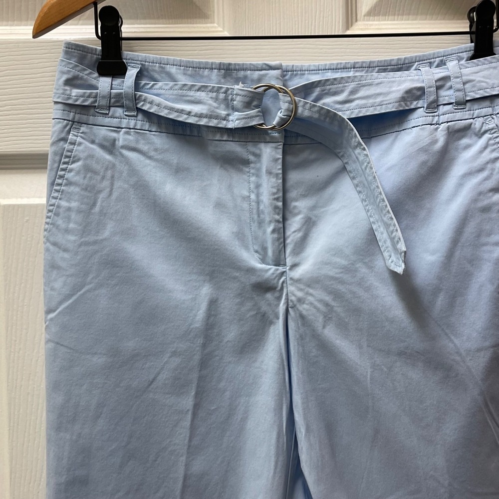 Vintage Talbots Petite Sz 8‎ Light Blue Stretch Cotton Chino Belted Pants